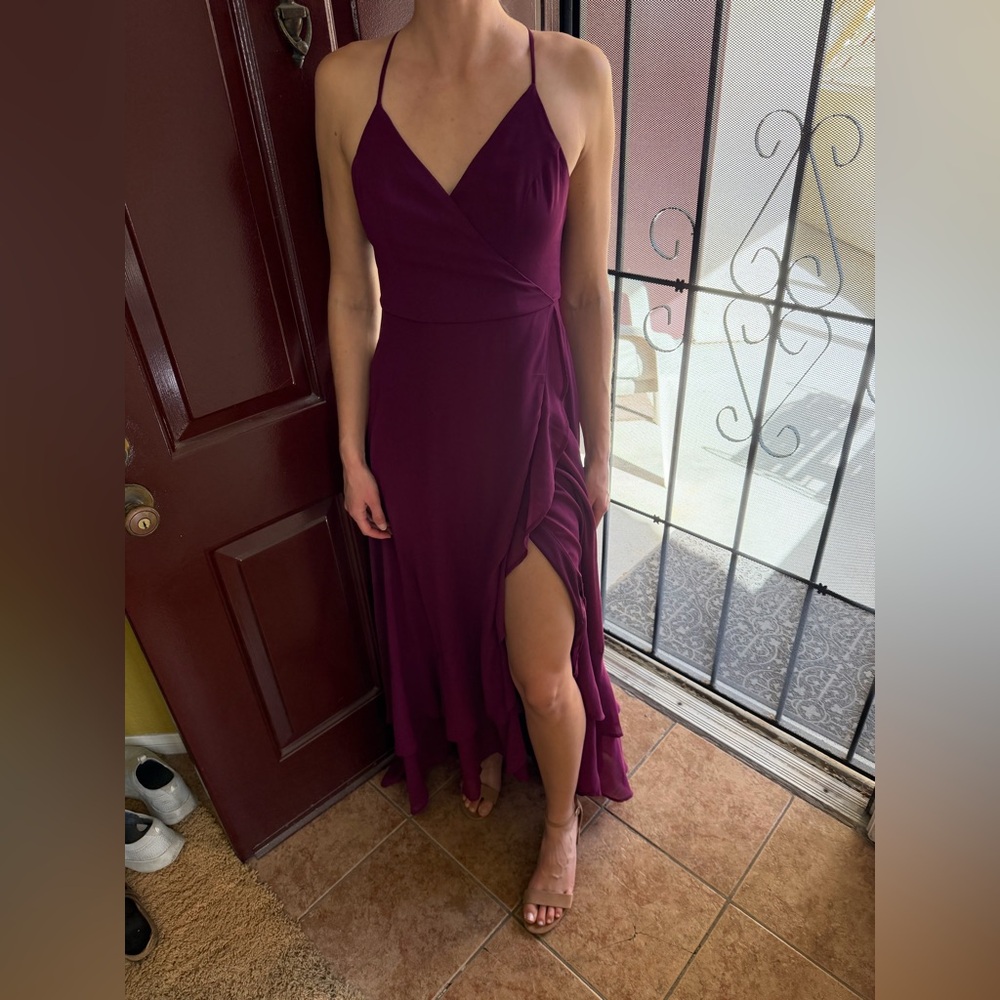 Lulu's Plum Wrap Maxi Dress with Ruffle Slit